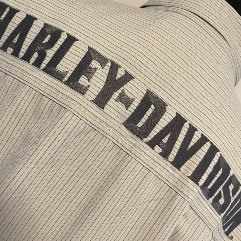 Harley Davidson Shirt Striped‎ Gray Mechanic Garage SS Biker Motorcycle Men's L